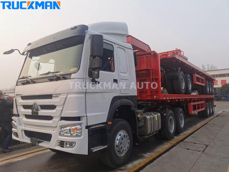 головка грузовика и бортовой прицеп-суперконтейнер truck head and super container flatbed trailer